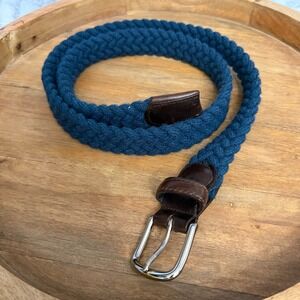 Bucks Club Braided Belt 40 Navy Blue Woven Leather Made in USA Mens